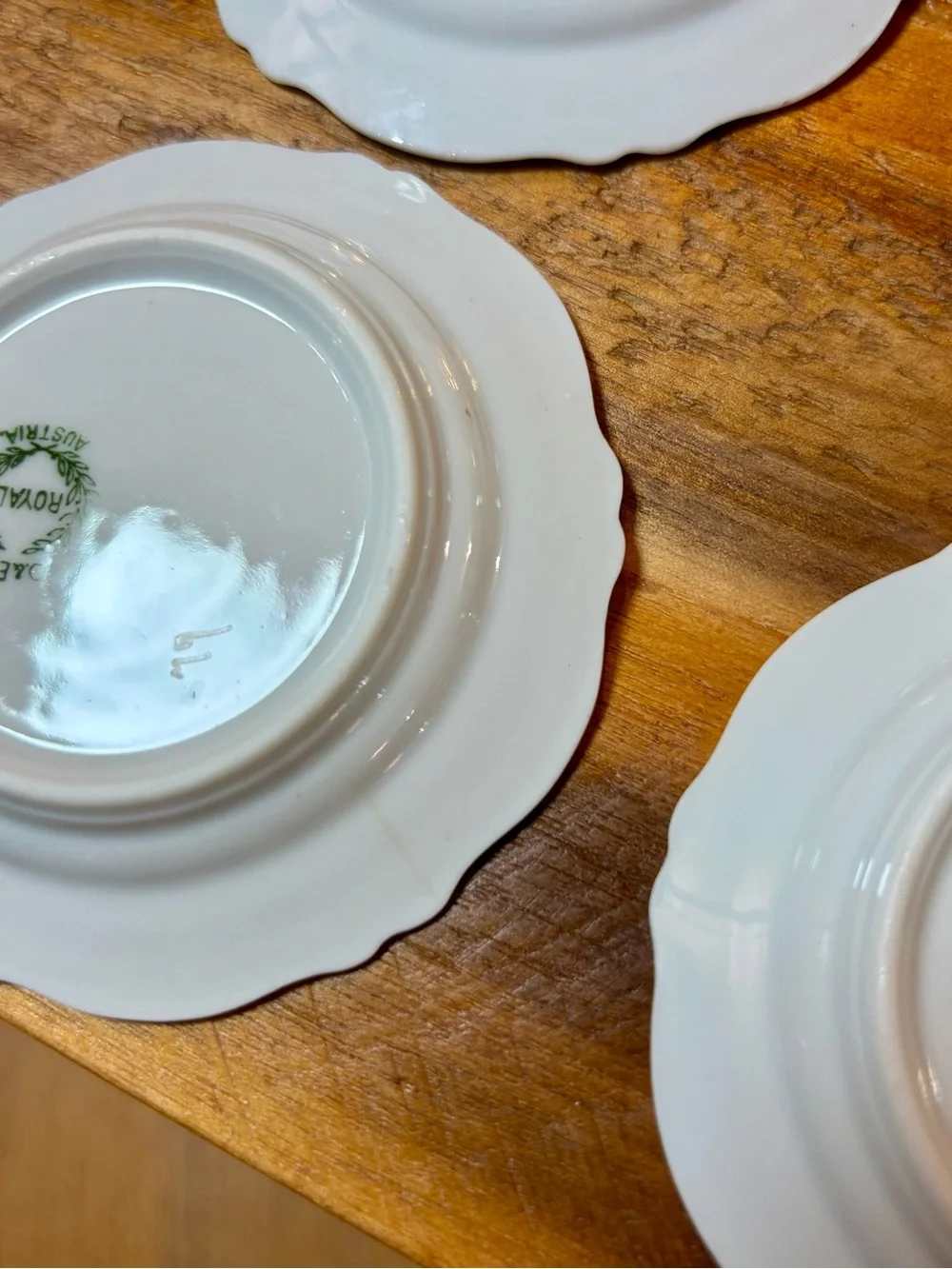 4 Antique O&E.G. Royal Austria porcelain butter pats gold details green mark VTG
